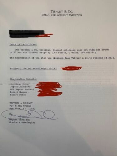 Tiffany Co Setting Platinum 1.03ct Round G VS2 Diamond Platinum Engagement Ring - Image 5