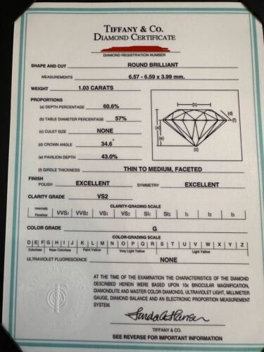 Tiffany Co Setting Platinum 1.03ct Round G VS2 Diamond Platinum Engagement Ring - Image 6