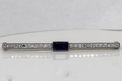 Antique TIFFANY & CO Bar Pin Diamond Sapphire Platinum - Image 2