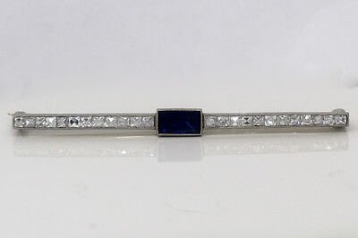 Antique TIFFANY & CO Bar Pin Diamond Sapphire Platinum - Image 3
