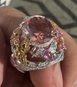 Garrard Hummingbird Collection 10ct Morganite Diamond Sapphire Ring 18K W Gold