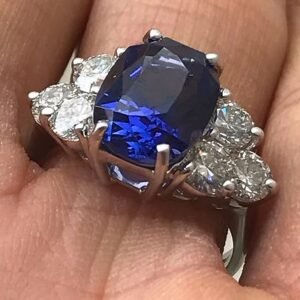 Tanzanite Engagement Ring 6.7 Carat TW - Oval Center Set in Platinum, Diamonds
