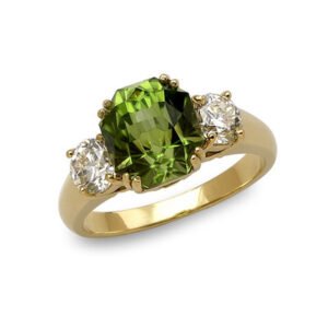 Peridot , Diamond & 18k Yellow Gold Diamond Engagement Ring - 4.95 Ctw