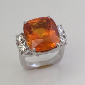 23 CTW Huge Cushion Natural Vivid Orange Sapphire & Diamond Ring GIA