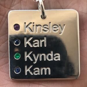 Custom Name Dog Tags With Birthday and Birthstones- 14 K White Gold