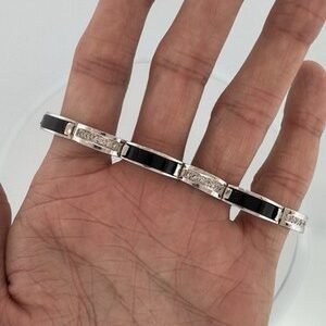 14K White Gold Diamond & Black Onyx Bracelet – 25g – 7.5” Stunning Estate Piece