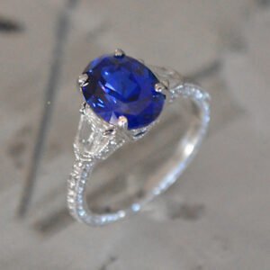 5.29 Carat Oval Natural Fancy Blue Sapphire and Diamond Ring 18k W - Ben Dannie