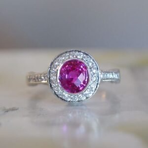 2.25 Carat TW Pink Sapphire and Diamond & Platinum Engagement Ring