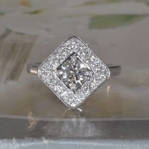 Round Diamond Center Engagement Ring with Square Halo - 1.45 Carat Total Weight