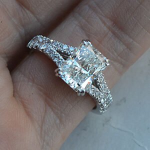 Radiant Cut Diamond Engagement Ring - Split Shank - 1.5 Center , 2.1 Carat Total