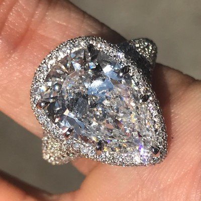 6.75 Carat Pear Shape Engagement Ring G SI1, GIA Certified Set in Platinum Halo