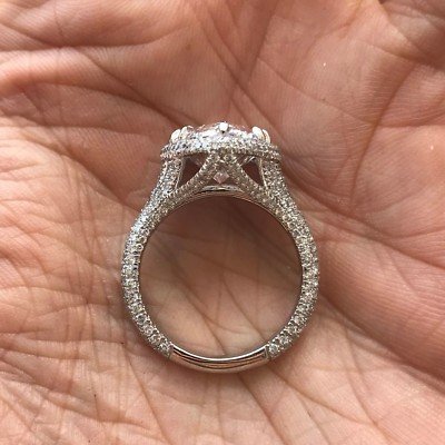 6.75 Carat Pear Shape Engagement Ring G SI1, GIA Certified Set in Platinum Halo - Image 4