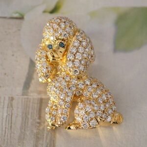 Dog Poodle Custom Brooch - 18k Yellow Gold and Diamond - 2+ Carats Diamonds