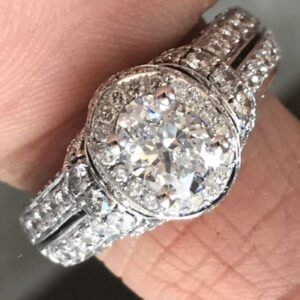 1.75 Carat TW Apprx, Oval Diamond Halo Engagement Ring Micro Pave, Ben Dannie
