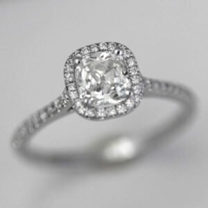 1.20 Carat TW Old Mine Cut Diamond Halo Engagement Ring Set in 14k W -Ben Dannie
