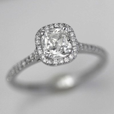 1.20 Carat TW Old Mine Cut Diamond Halo Engagement Ring Set in 14k W -Ben Dannie