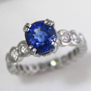 3.96 Carat Cushion Blue Sapphire and Diamond Ring Platinum - Ben Dannie