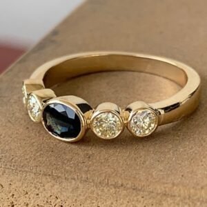 0.75 Carat TW Approx. Diamond & Sapphire Bezel Set 14k Yellow Gold, Ben Dannie