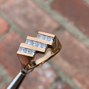 3 Row Mens / Ladies Princess Diamond Ring,1.20 CTW, 10K, 1980s Ben Dannie Design