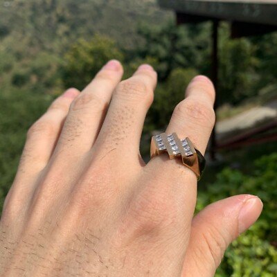 3 Row Mens / Ladies Princess Diamond Ring,1.20 CTW, 10K, 1980s Ben Dannie Design - Image 2