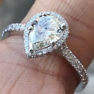 Pear Shape Diamond Halo Engagement Ring - 0.85 Center Diamond
