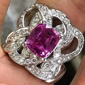 Pink Sapphire Diamond Statement Ring , 4 Carat Center Sapphire Engagement