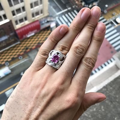 Pink Sapphire Diamond Statement Ring , 4 Carat Center Sapphire Engagement - Image 2