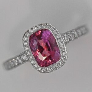 2.58 Ct Big Cushion Natural Fancy Pink Sapphire & Diamond Ring Platinum GIA!