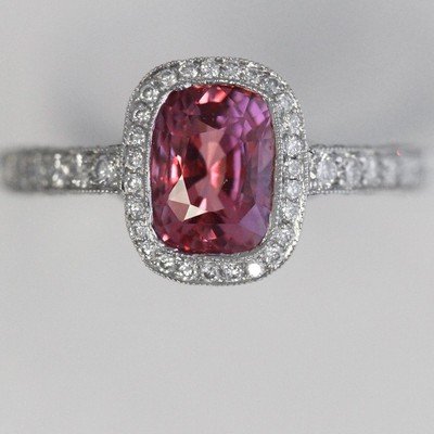 2.58 Ct Big Cushion Natural Fancy Pink Sapphire & Diamond Ring Platinum GIA! - Image 2