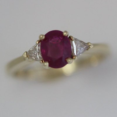 1.5 +CTW Oval Natural Ruby & Diamond Engagement Ring Set in 18k Yellow Gold