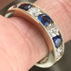 Diamond with Sapphire or Other Gemstone Wedding Band 18 Karat Gold, Ben Dannie