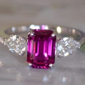 Pink Sapphire & Diamond - Platinum Engagement Ring - 3.5 Carat+ TW - GIA