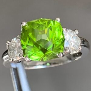 Peridot Engagement Ring - Set with Diamonds in 18k Yellow Gold - 4.5 CTW