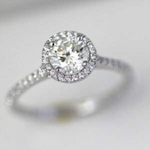 1.16 Carat Round Diamond Halo Engagement Ring Set in 14k W - Ben Dannie
