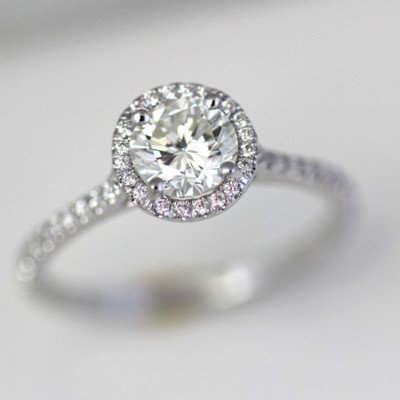 1.16 Carat Round Diamond Halo Engagement Ring Set in 14k W - Ben Dannie