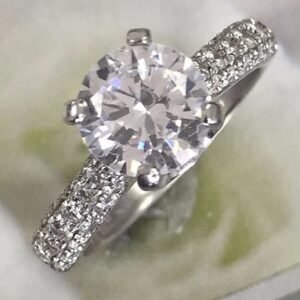 Round Diamond Engagement Ring - 2 Carats Platinum Diamonds Down Shank - HD VIDEO