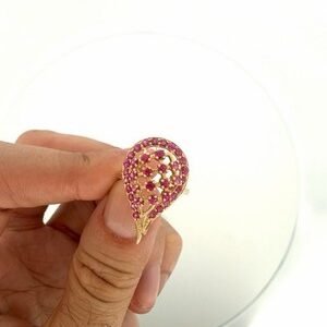 Lab created Ruby Tear Drop Ring 10k Yellow Gold