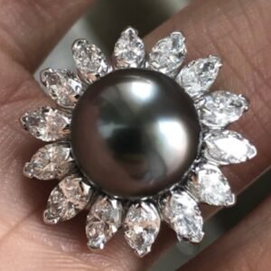 Tahitian Pearl & Marquise Diamond Cocktail Ring - Ben Dannie