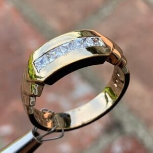 Mens / Ladies Princess Diamond Ring, 0.90 CTW, 10K, 1980s Ben Dannie Design