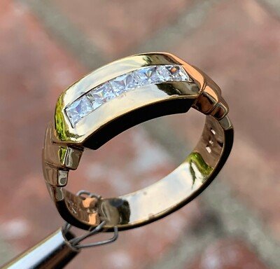 Mens / Ladies Princess Diamond Ring, 0.90 CTW, 10K, 1980s Ben Dannie Design