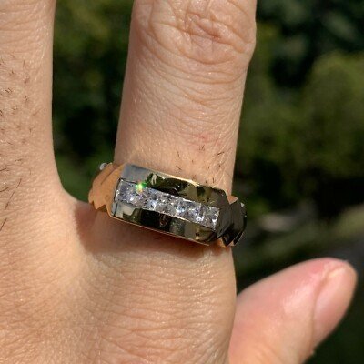 Mens / Ladies Princess Diamond Ring, 0.90 CTW, 10K, 1980s Ben Dannie Design - Image 4