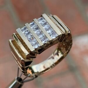 3 Row Mens / Ladies Princess Diamond Ring,1.44 CTW, 10K, 1980s Ben Dannie Design