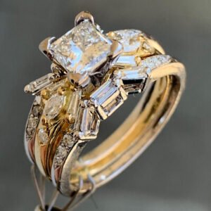 Princess Cut Diamond Engagement Ring W/ Matching Bands, 14 Karat Gold,Ben Dannie