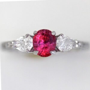 Vivid Pink Sapphire 1.00 Carat Three Stone Ring 18k White