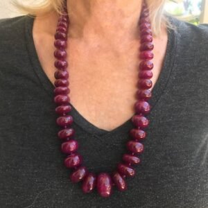 Ruby Bead Necklace , Over 2000 Carats 27 Inches - Magnetic Diamond Clasp.