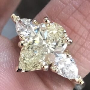 Pear Shape Yellow Diamond, 3 Stone Ring , 14k Y , 2.70 Carat TW- Ben Dannie