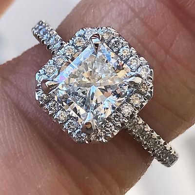 Radiant Halo Diamond Engagement Ring - 2.00+ CTW Soleste -Price For Setting Only