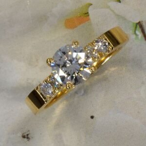 Round Diamond 18k Yellow Engagement Ring 1.00 Carat Center with side diamonds