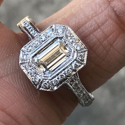Emerald Cut Diamond Engagement Ring, 1.70 Carats TW , H SI1 Platinum
