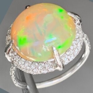 Ethiopian Opal and Diamond Engagement Ring Set in White Gold, Ben Dannie Design
